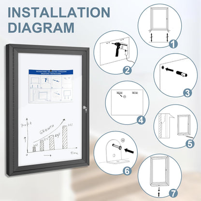 Outdoor Bulletin Board 36x24 in, Weatherproof Enclosed Bulletin Board with Locking Door, Magnetic Whiteboard, Black Aluminum