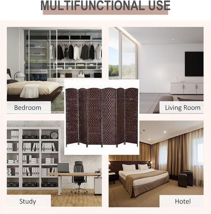 HOMCOM Room Divider 6 Panels Folding Privacy Screen 6FT Tall Portable Wicker Weave Partition Wall Divider for Bedroom Home Office, Brown