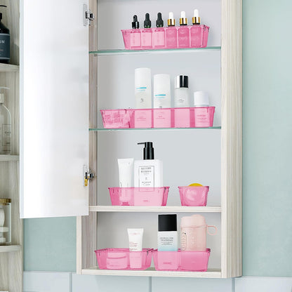 WOWBOX 25 PCS Plastic Drawer Organizer Set, 4 Sizes Desk Drawer Divider Organizers and Storage Bins for Makeup, Jewelry, Gadgets for Kitchen, Bedroom, Bathroom, Office, Clear Pink