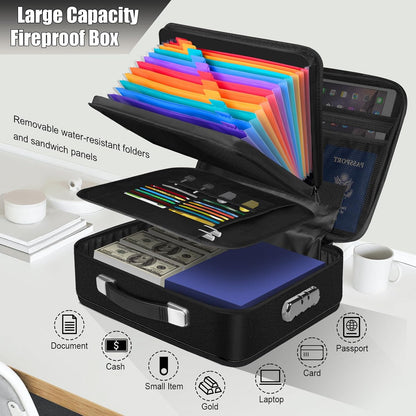 Fireproof Document Box, Hard Shell Fireproof Box, Document Organizer with Lock, Fireproof Water Resistant box, Portable Documents Safe Box for Important Document Certificates, Laptop, Passports, Black