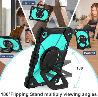 Case for Galaxy Tab A9 Plus Case 11 Inch, Rugged Galaxy A9+ Tablet Case with Screen Protector 360 Rotating Stand Shoulder Strap Pen Holder, 2023 Model(SM-X210/X216/218), Black Mint
