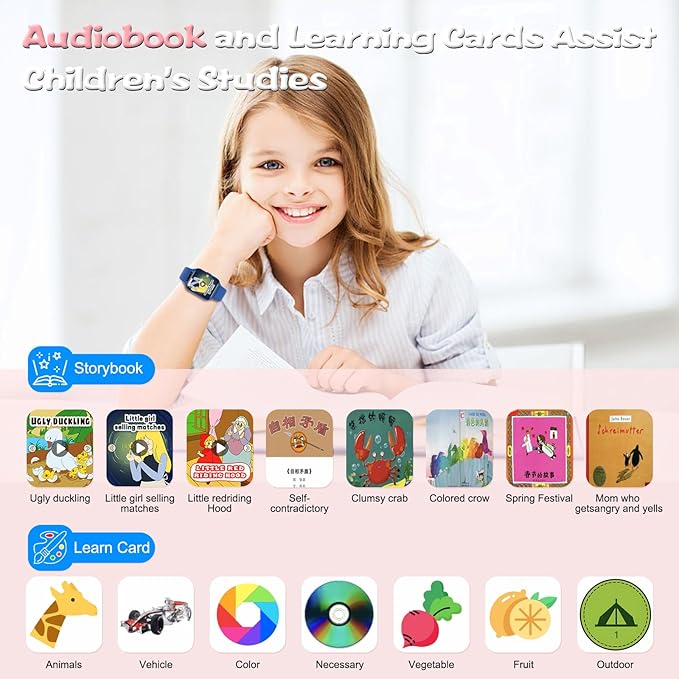 1.85" Kids Watch, AI(Translation/Q&A/Watch Face/Image Recognition)Smartwatches with Heart Rate,Sleep Monitor,Video Music Pedometer,NO APP/Phone, Gifts for 3-12 Years old Boys Girls(Built-in AI, Blue)