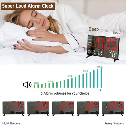 Mirror Digital Loud Alarm Clock,Indoor Temperature,USB Charging Port,Dimmer,Dual Alarms,Adjustable Volum,12/24H,Snooze,Perfect for Bedroom and Living Room (Black+Red Digit)