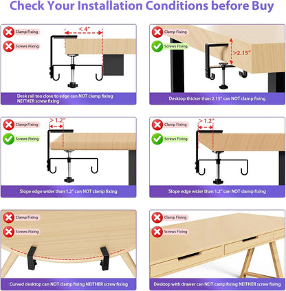 Univivi No Drill Under Desk Cable Management Tray, 36" Cord Organizer for Table, Clamp/Screw Mount Desk Cable Management, Premium Fabric Cable Management Tray for Office, Home