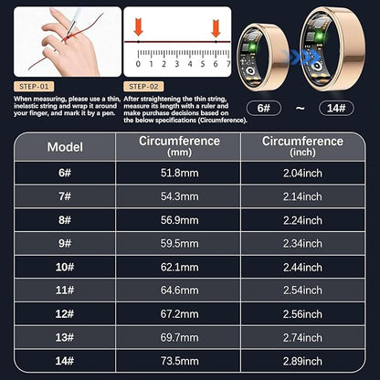 Smart Health Ring for Women Men, Fitness Tracker Ring with Heart Rate, Blood Oxygen, Sleep Tracker, Step Tracker, No Subscription Fee, IP68 Waterproof Smart Ring for iphone & Android (Rose Gold, 8#)