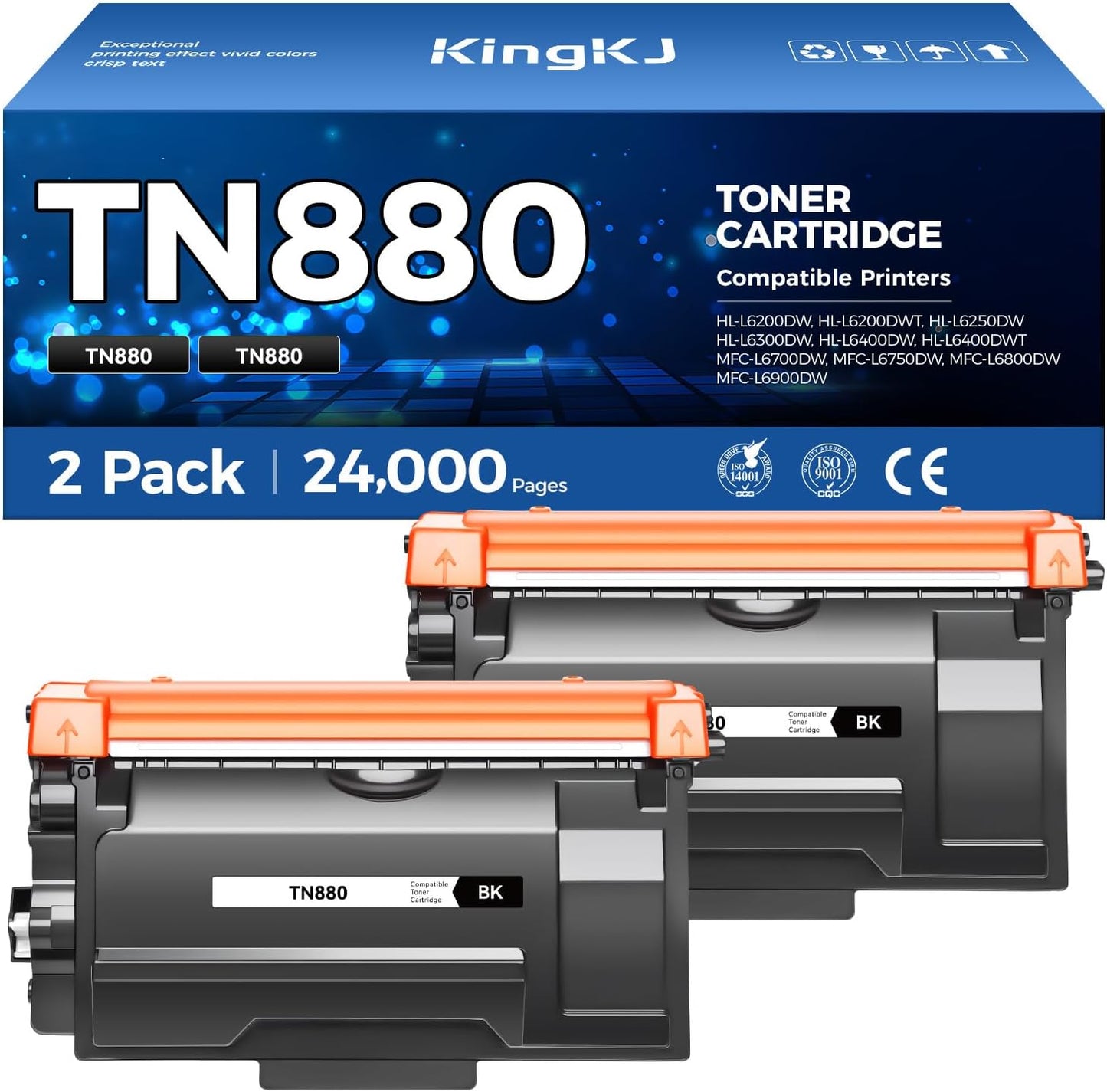 TN880 Black Toner Cartridge 2-Pack High Yield Compatible for Brother TN-880 TN850 880 Toner for HL-L6200DW L6200DWT L5200DW L5100DN L6400DW MFC-L5800DW L5700DW L6700DW L6800DW DCP-L5600DN Printer Ink