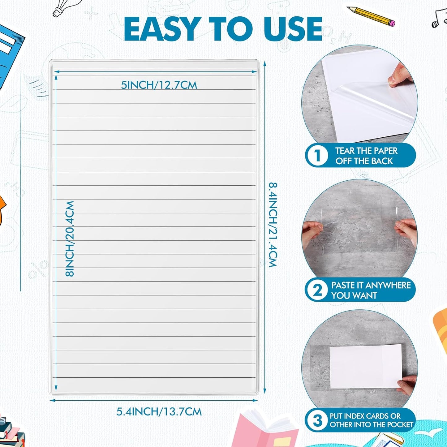 Outus Self Adhesive Shop Ticket Holders Clear Plastic Sleeves Adhesive Pockets Work Order Job Ticket Holders for Home Office Posting Signs