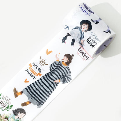 WT First Encounter Wide Washi Tape, Single Roll, Original Designs, Fashion Girls Decorative Tape, Modern Character Figures for Journaling, Bujo Planner Supplies, DIY Paper Tape