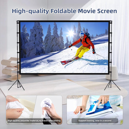 Projector Screen Outdoor, Projector Screen with Stand Portable 120" Foldable Projection Screen, KHQ 10 Feet Indoor Home Theater Movie-Screen with Carrying Bag for Backyard Movie Night