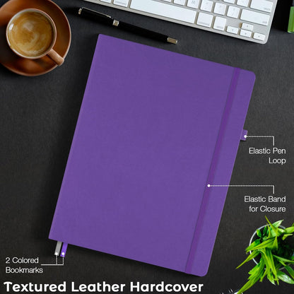 Dotted Journal, Hardcover Notebook 8.5 x 11, Dot Grid Notebook Journal for Women, Men, Large Leather Journals for Writing, Bullet, No Bleed Thick Paper, A4 Notebooks for Work, School, Notes, Purple