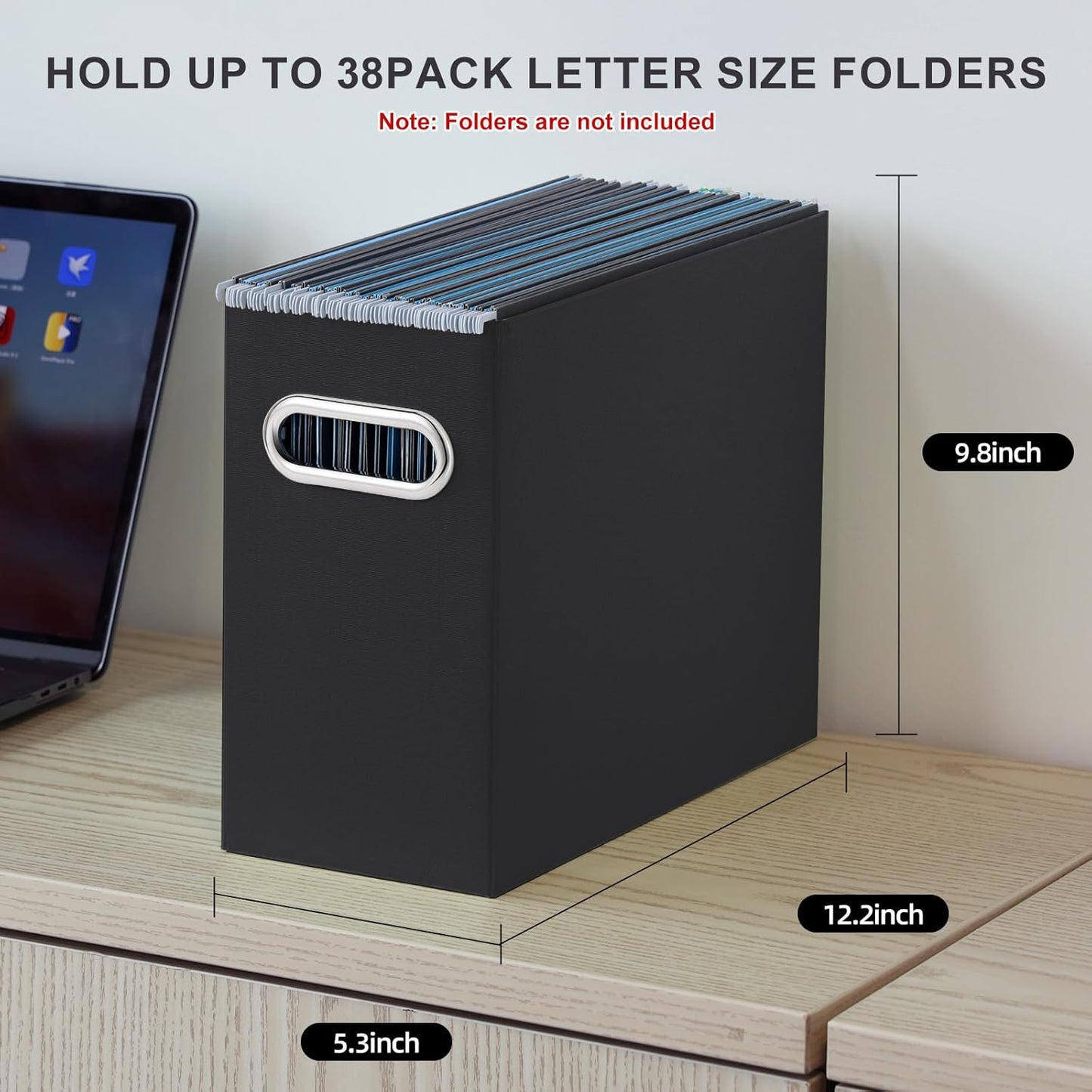 Oterri File Organizer, 6 Packs Small Storage Box, Cardboard File Folder Organizer, Collapsible File Box for Hanging File Folders Letter Size, Portable Filing Organizer with Handle（Black）