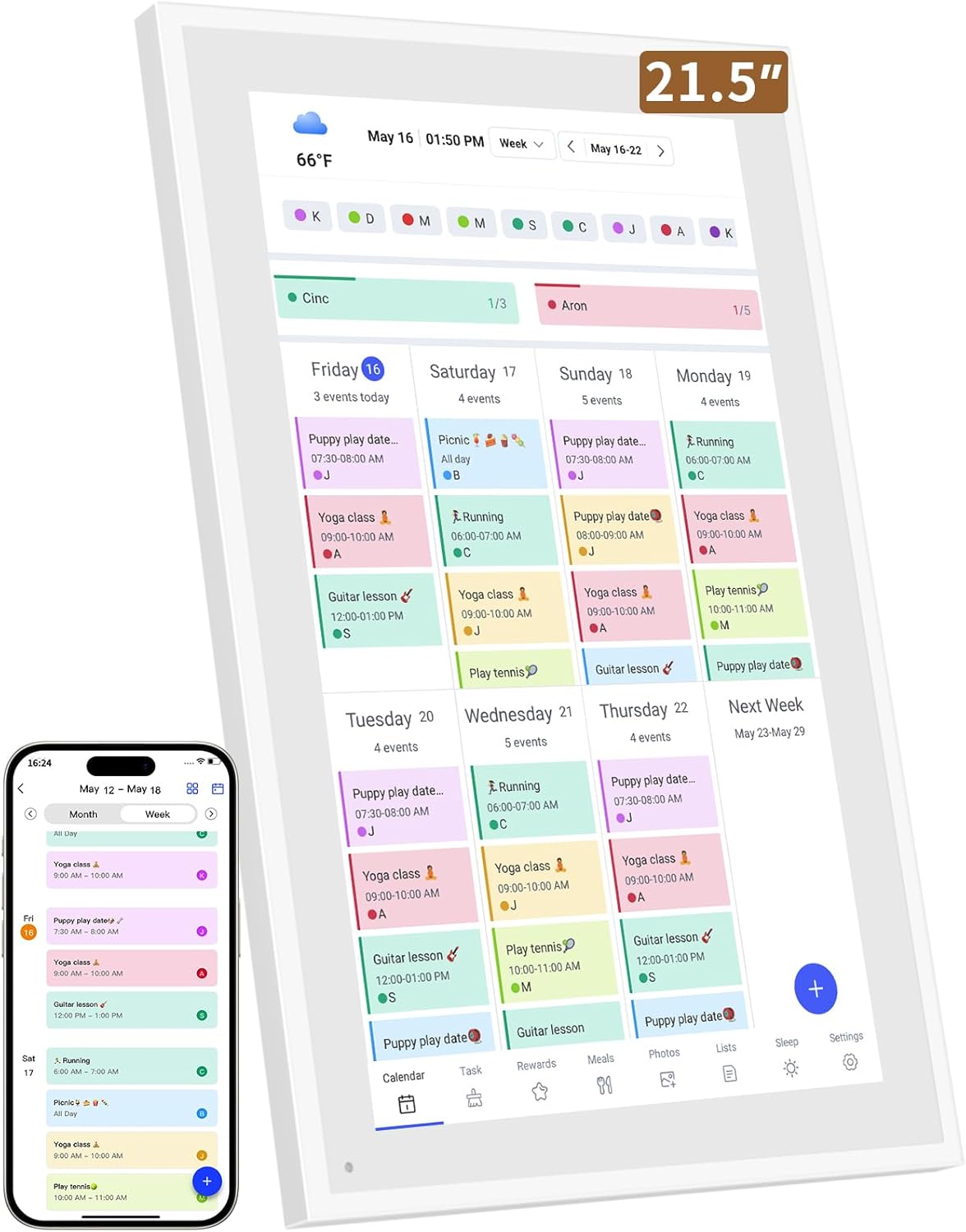 Smart Digital Calendar: 21.5-Inch Electronic Wall Calendars & Chore Chart, Full HD Interactive Touchscreen Display for Family Schedules Planner,Seamless Scheduling/Organizing-Wall/Desk Mountable