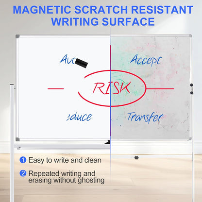 Mobile Magnet Large Whiteboard with Stand 72x40 Double-Sided Dry Erase Board with Stand - Magnetic Portable Standing Whiteboard - Rolling White Boards with Easy Flip Feature