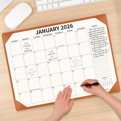 Desk Calendar 2025-2026 with Desktop Mat, 22x17 inch Large Desk Pad Calendar July 2025 to June 2026, Big Desk Planner for Home Office and School, Brown