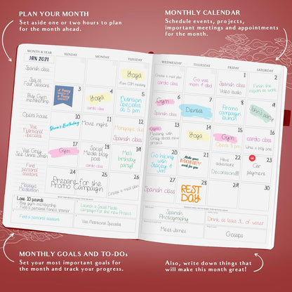 Legend Planner PRO Hourly Schedule - Weekly & Daily Organizer with Time Slots. Appointment Book Journal for Work & Personal, A4 (Wine Red)