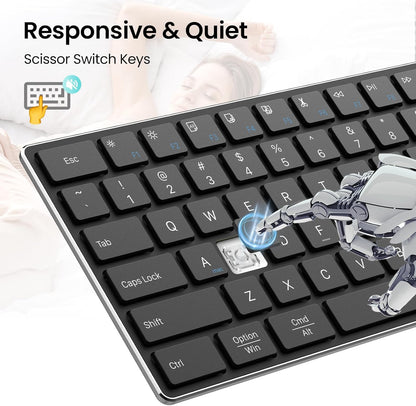 2.4G Wireless and Bluetooth Keyboard with Numeric Keypad, Multi-Device, Rechargeable, Compatible with Mac, Windows (Black)