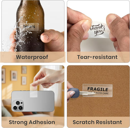 Transparent Thermal Labels 2 × 1 Inch Self Adhesive Printer Clear Stickers Vinyl Waterproof Roll Decals Rectangle Name Tag for Address Design DIY Logo Business 300 PCS