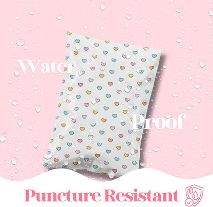 14.5x19 Designer Poly Mailer 100 Pack Heavy Duty Waterproof Self Seal Shipping Bags for Small Business Large Mailing Envelopes Bulk Tear Resistant Packaging Preppy Hearts