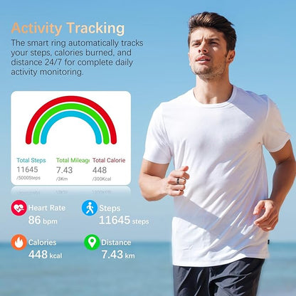 Fit Ring, Smart Health Rings for Women Men with Heart Rate,Blood Oxygen,HRV,Stress Level, Sleep Monitor, Step Tracker, No Subscription Fee, IP68 Waterproof Smart Ring for iphone &Android (Black, 10#)