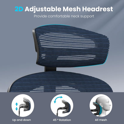 Farini Office Chair Ergonomic Desk Chair, High Back Computer Chair with Wheels, Home Sutdy Chair for Heavy People, Office Chair Adjustable Seat Depth, 3D Armrests and Adjustable Headrest, Blue