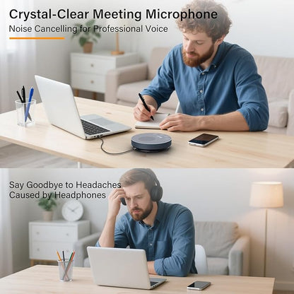 USB Speakerphone,Conference Microphone for Home Office, Omnidirectional Desktop PC Speaker with 360° Voice Pickup, Noise Cancelling, Plug & Play for Zoom/Teams/Skype, Webinar,Online Classes