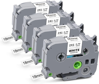 4-Pack TZe-241 TZ Tape 18mm 0.7 Inch Laminated White Compatible for Brother P Touch TZe-241 TZ-241 TZe241 Label Tape Use for Ptouch PT-D400 D410 D600 D610BT Label Maker 3/4 Inch, Black on White