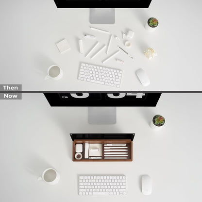 Desktop Black Glass Dry Erase Board with Wood Organizers for Small Office Supplies, Desk Whiteboard with Drawer for Home Office Cubicle, Accessories Included, Yeoux