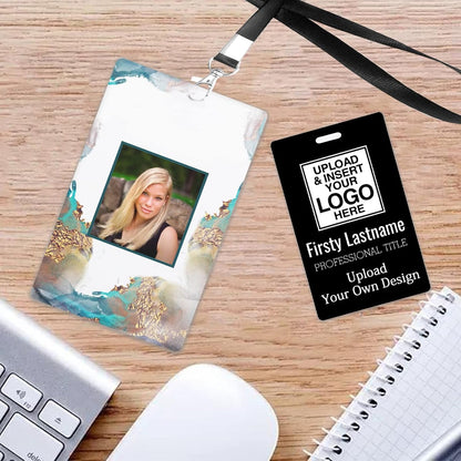 Custom Id Badge, Personalized Employee Photo Identification Card with Lanyard, Durable ID Card for Office Worker Doctor Nurse Student-Vertical-Template10