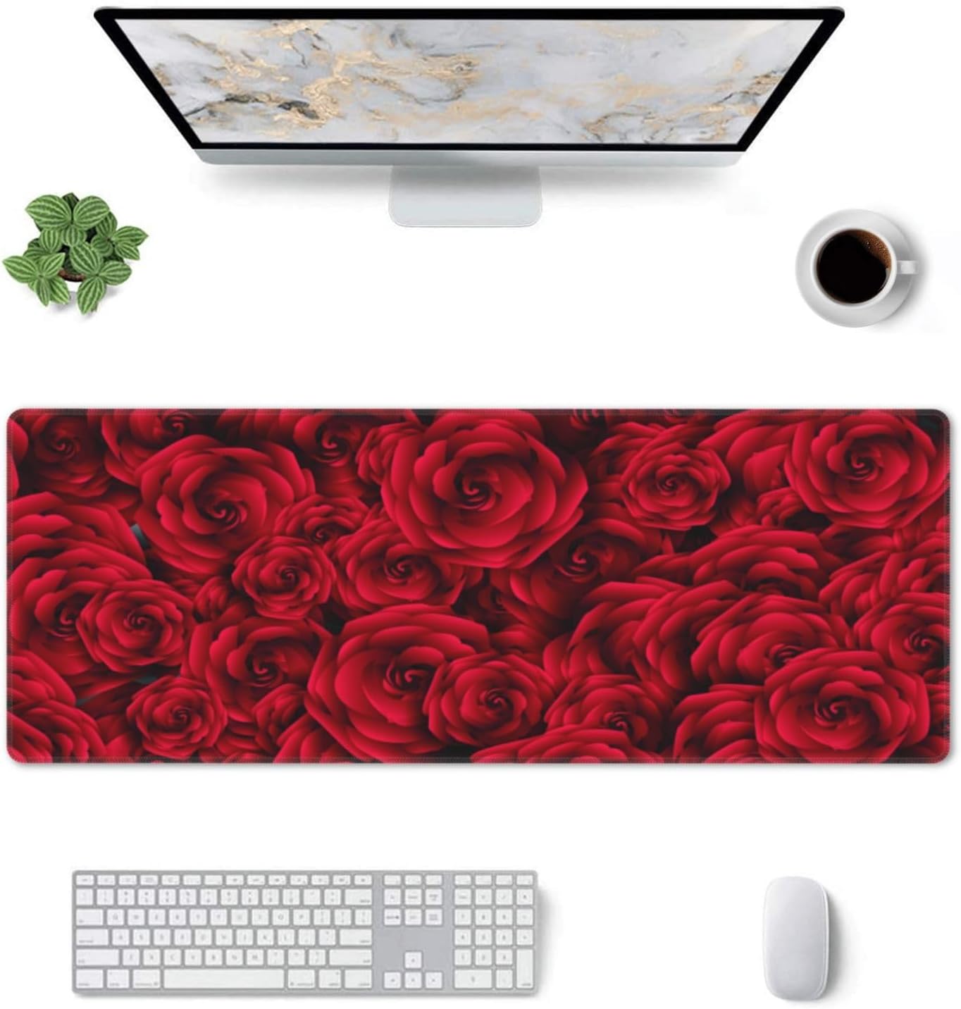 Red Roses Mouse Pad, Flower Large Big Gaming Mouse Pad Desk Pad, Mousepad with Non-Slip Rubber Base, Extended XXL Mouse Mat for Computer Laptop Office Accessories