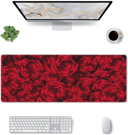 Red Roses Mouse Pad, Flower Large Big Gaming Mouse Pad Desk Pad, Mousepad with Non-Slip Rubber Base, Extended XXL Mouse Mat for Computer Laptop Office Accessories