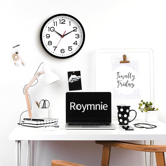 Wall Clock 10 Inch Silent Non-Ticking Modern Clock Battery Operated Classic Simple Minimalist Analog Decorative for Kitchen, Living Room,Office, Bedroom, Bathroom (Black)