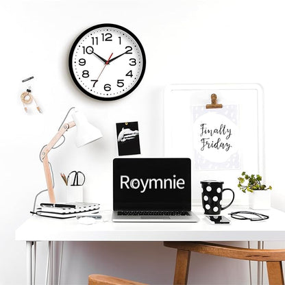 Wall Clock 10 Inch Silent Non-Ticking Modern Clock Battery Operated Classic Simple Minimalist Analog Decorative for Kitchen, Living Room,Office, Bedroom, Bathroom (Black)