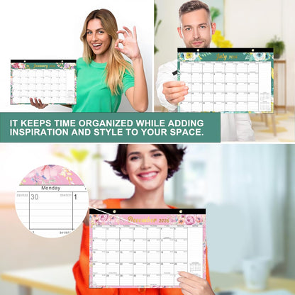 Lbylyhxc Desk Calendar 2025 - 2026, Monthly Calendar 2026, 18-Month School Year Calendar, July 2025 to December 2026, Monthly Large Desktop/Wall Calendar for Teacher with Corner Protectors 17" X 12" (Desk Calendar Flowers, 17x12 inches)