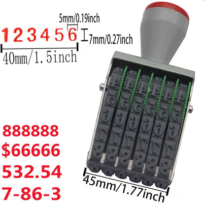 WANLIAN 6-Digit Business Stamp - Customizable 0-9 Numbers & Symbols,numbering Tool for Packaging, Office, Labels, Date, Code (40x7mm Imprint, Gray-Red)