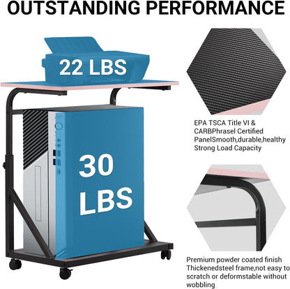 Ergonomic Height Adjustable Computer Tower Stand, 2-Tier CPU Holder Cart Under Desk, PC Floor Stand for Office Gaming Black and Pink