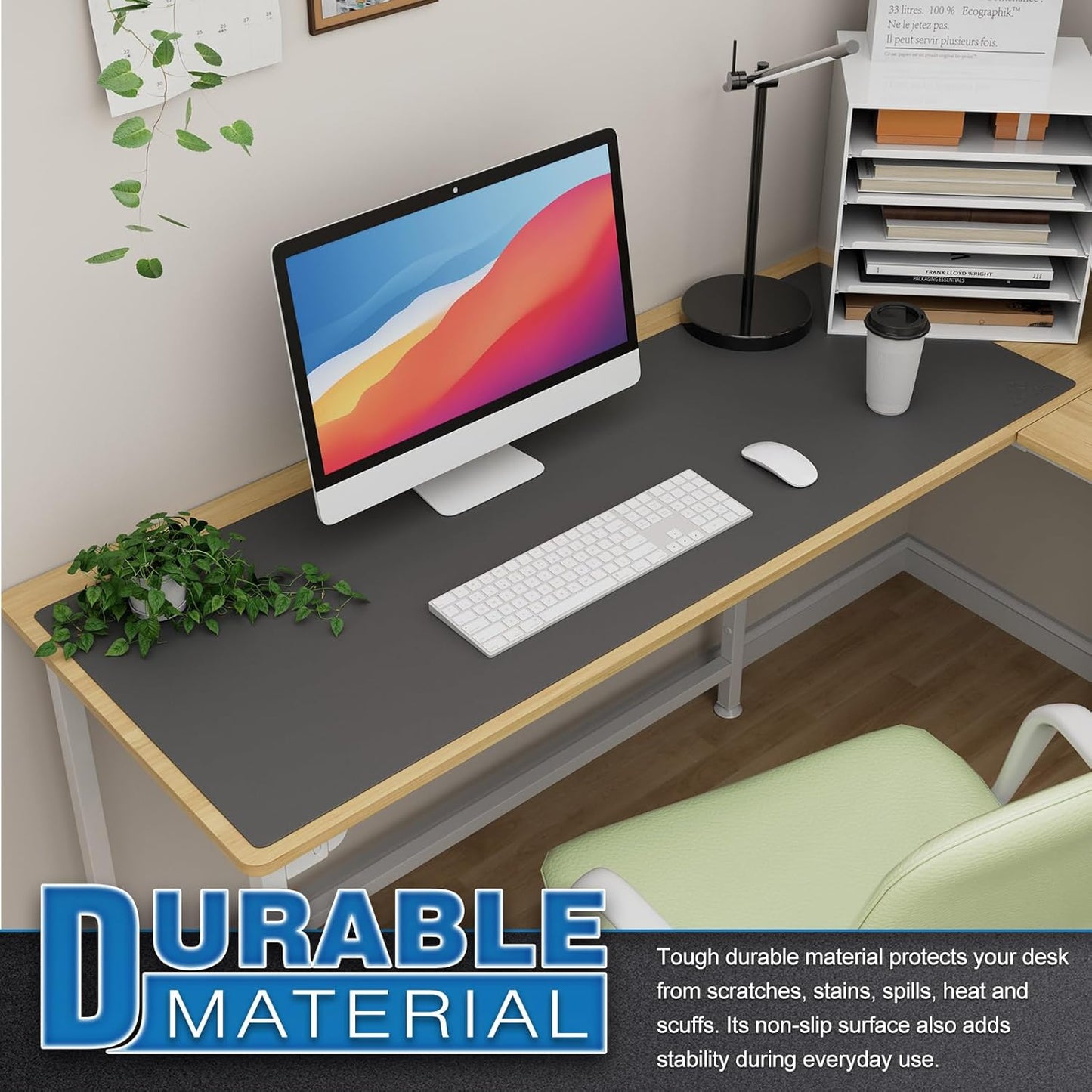 K KNODEL Large Office Leather Desk Mat, Mouse and Keyboard Pad, Computer and Laptop Mat, Desktop Protector and Cover, Writing Pad and Blotter (47.2"x17", Dark Gray)