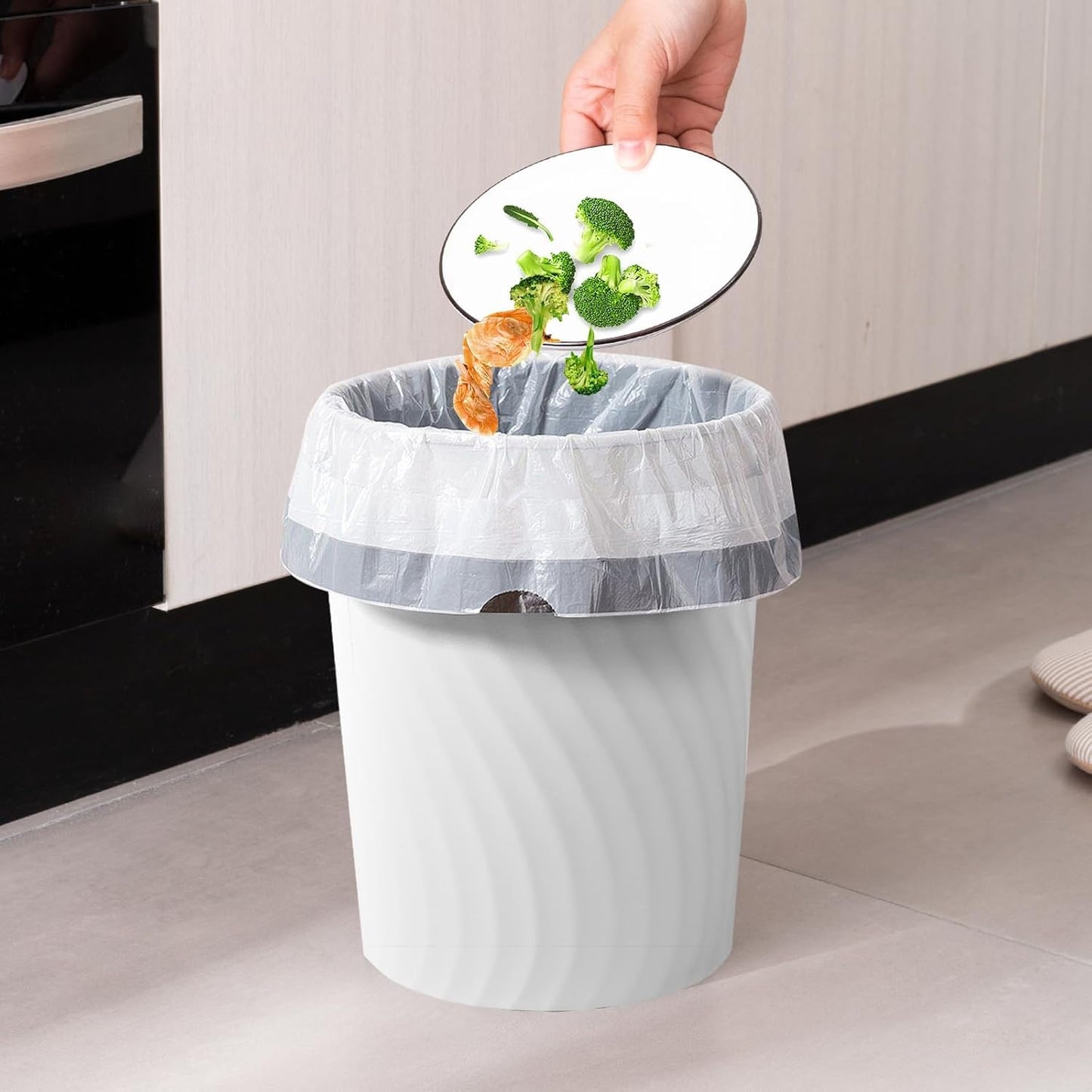 YGJT Small Trash Can, 6 Pack 1.8 Gallons Bathroom Trash Can, Slim Waste Basket, Round Garbage Can, Plastic Trash Bin for Kitchen, Dorm, Bedroom, Office, Living Room, Study, Compact Spaces(White)