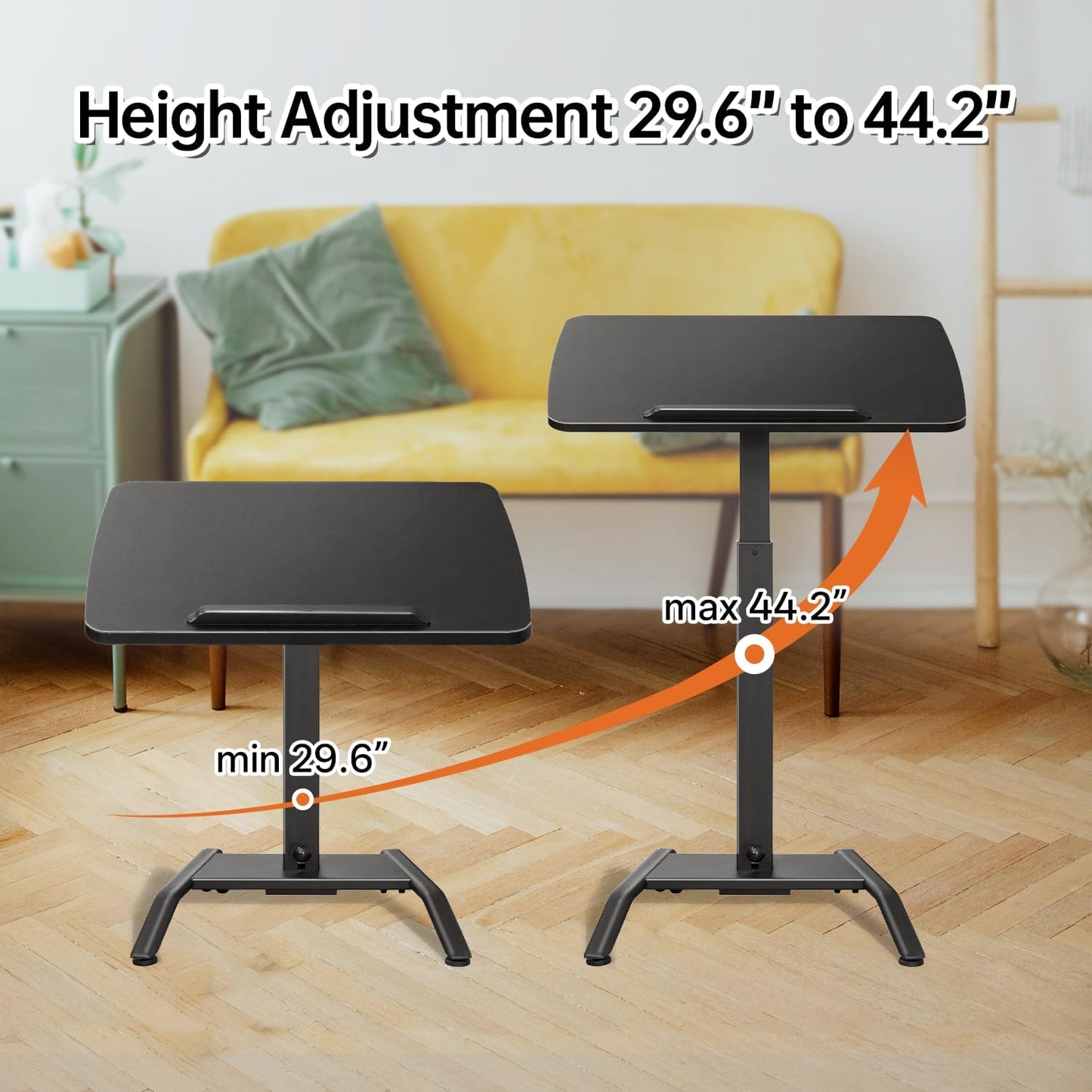 Mobile Standing Desk with 45° Tilting Desktop, Portable Rolling Standing, Height Adjustable Sit Stand Foldable with Wheels, Mobile Desk Workstation for Home Office (Black, Large)
