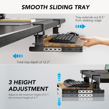 Keyboard Tray Under Desk Pull Out with Extra Sturdy C Clamp Mount System, 27.3 (32.5 inch Including Clamps) x 11 Inch Slide-Out Platform Computer Drawer for Typing Vintage AX01WG02