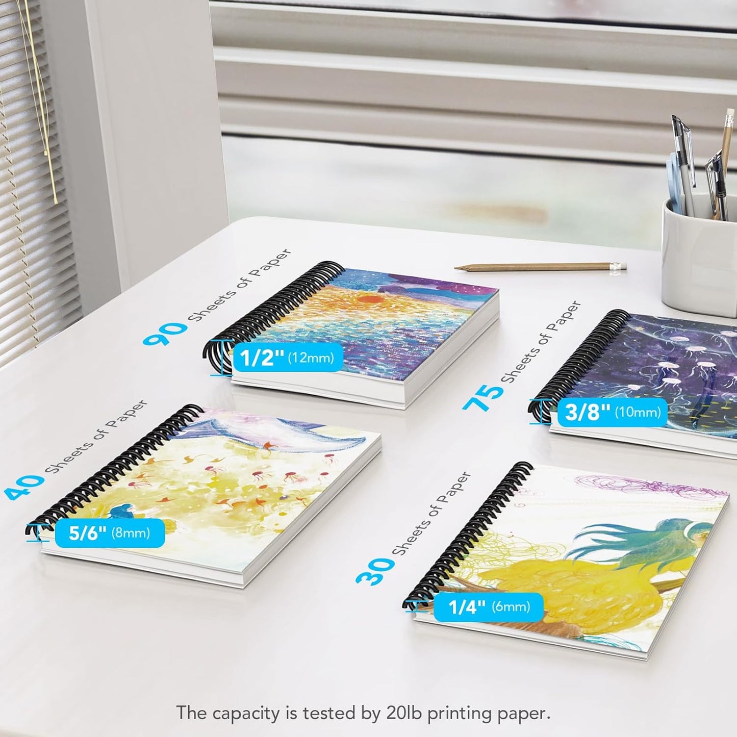 MAKEASY 100 Pack Plastic Spiral Binding Coils, 5/16"(8mm), 90 Sheet Capacity, 4:1 Pitch Black Binding Spirals for Home School and Office use