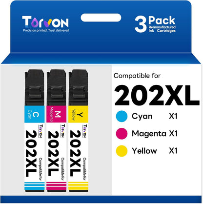 Remanufactured Ink Cartridges Replacement for Epson 202XL Ink Cartridges Multipack 202 T202 T202XL Compatible with Epson Workforce WF-2860 Expression Home XP-5100 Printer(C/M/Y 3-Pack)