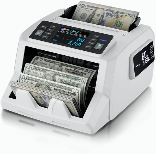 N71 Money Counter Machine Mixed Denomination, Dual-Display Mixed Denomination Value Counting Machine with UV/MG/IR/DD Counterfeit Detection, USD, EUR, MXN, GBP and CAD Business Money Counter