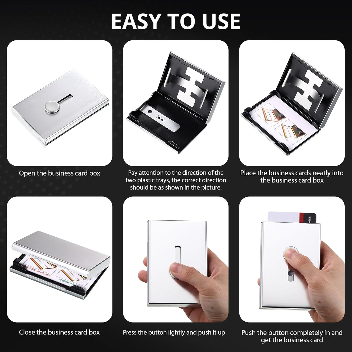 Zonon Large Thumb Drive Business Card Holder Fit 28 Name Credit Aluminum Alloy Slide out Name Card Case Portable Business Holder Wallet Pocket for Men Women (Silver)