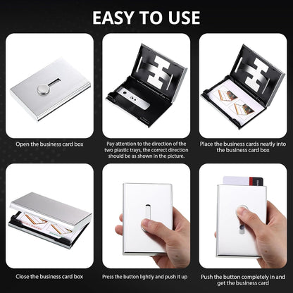 Zonon Large Thumb Drive Business Card Holder Fit 28 Name Credit Aluminum Alloy Slide out Name Card Case Portable Business Holder Wallet Pocket for Men Women (Silver)