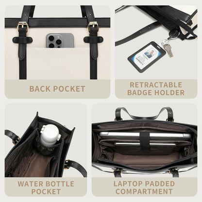 Keyli 3pcs Laptop Bag for Women,15.6 Inch Canvas Tote Bag Work Bags Large Business Computer Briefcase Shoulder Handbag Purse