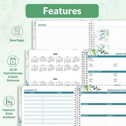 SUNEE 2026 Weekly and Monthly Planner - from January 2026 - December 2026, 8.5"x11" Daily Agenda Planner with Monthly Tab, Flexible Cover, Note Pages, Pockets, Bookmark, Spiral Binding, Eucalyptus