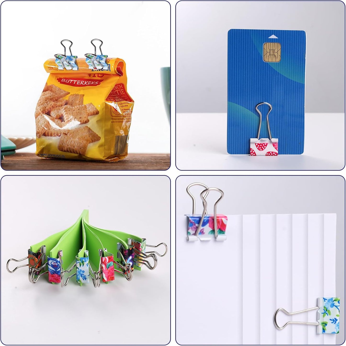 Ufmarine 60 Pcs Small Binder Clips3/4 Inch, Floral Cute Binder Clips, Small Paper Clips for Office, Standard Size
