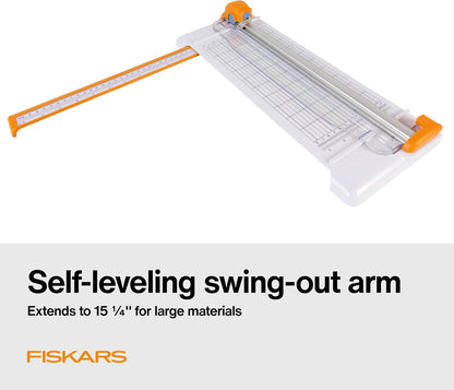 Fiskars Compact Rotary Paper Trimmer - 12" Cut Length - Portable Size with Extendable Base Deck - Self-Sharpening Blade - Scrapbooking Tool