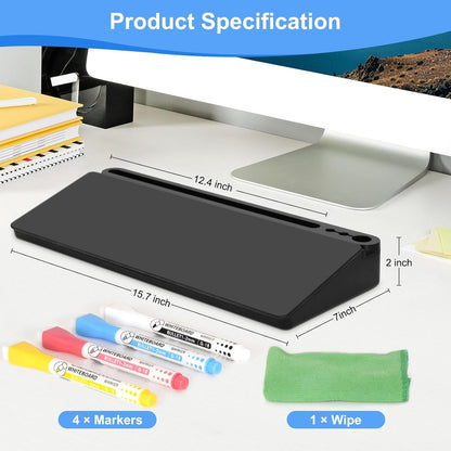 Desktop Glass Whiteboard with Storage, Desk Board with Computer Keyboard Stand, White Dry Erase Board with Drawers for Home, School, Office Desk Organizers and Accessories - Black