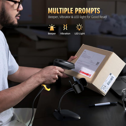 TEEMI 2D Barcode Scanner with Smart Stand USB Wired Handheld Automatic QR Data Matrix PDF417 OCR bar Codes Imager Global Shutter Computer Screen Scan for Windows Mac and Linux PC POS, Stand Included